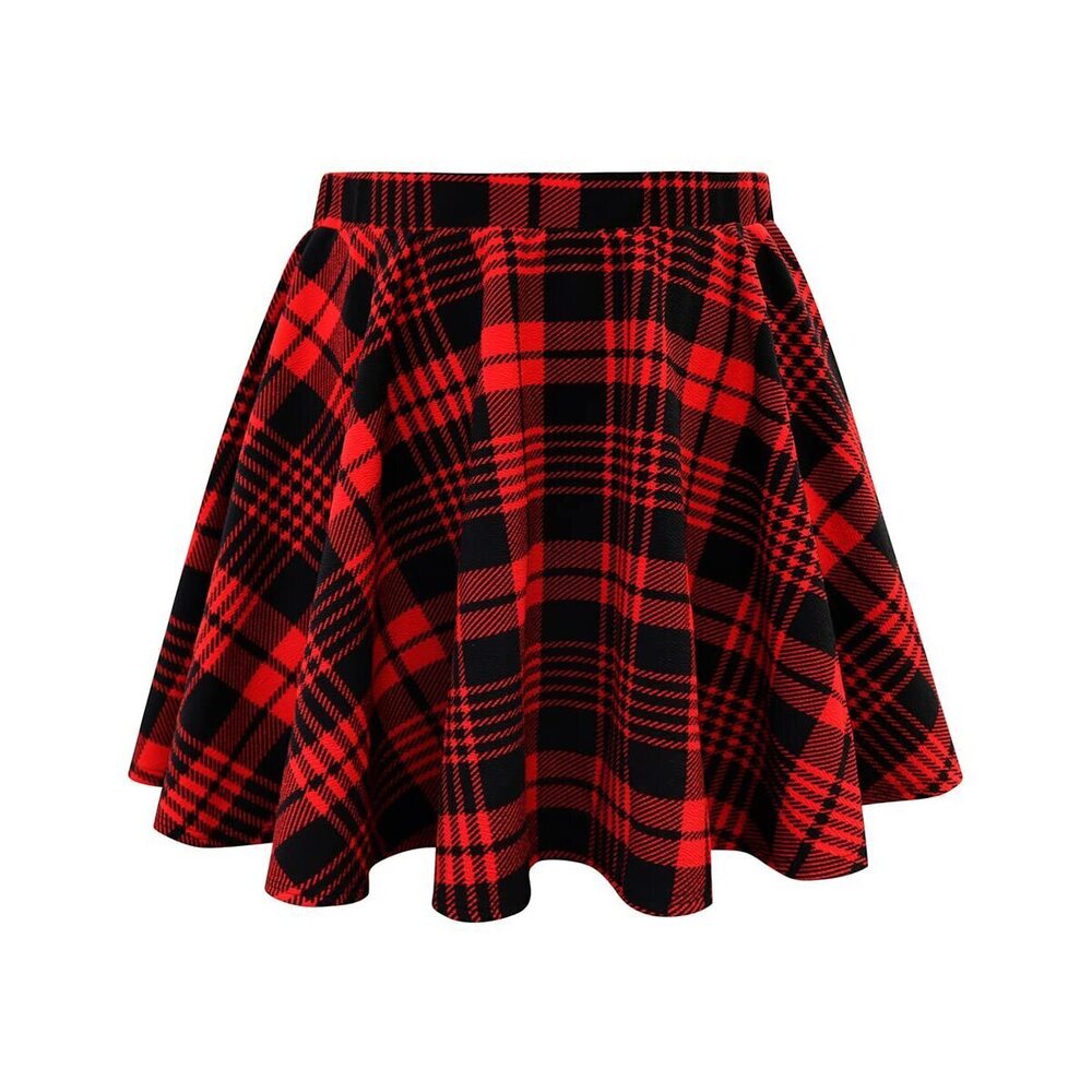 9964 Plus Size Skirts Red Plaid Casual Mini Skater Skirt Versatile A-Line
